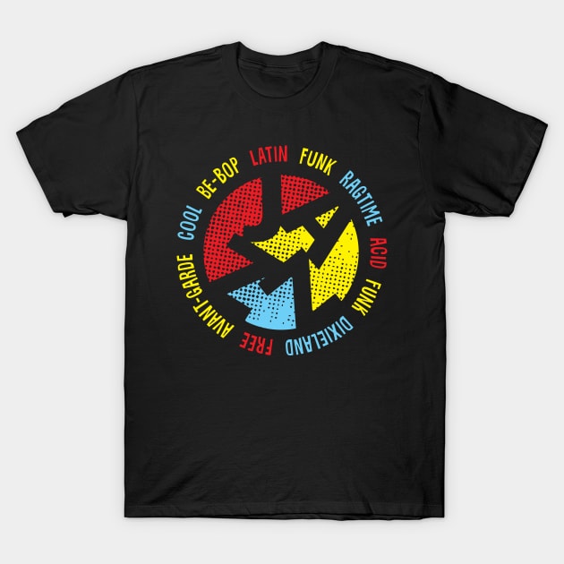 Colorful Jazz Genres Emblem T-Shirt by jazzworldquest